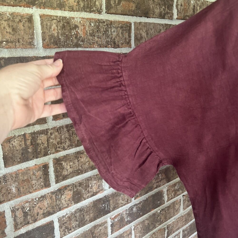 Elena Baldi Burgundy Linen Blouse Top Italy Made Size Large Boxy Relaxed Fit - Picture 3 of 12